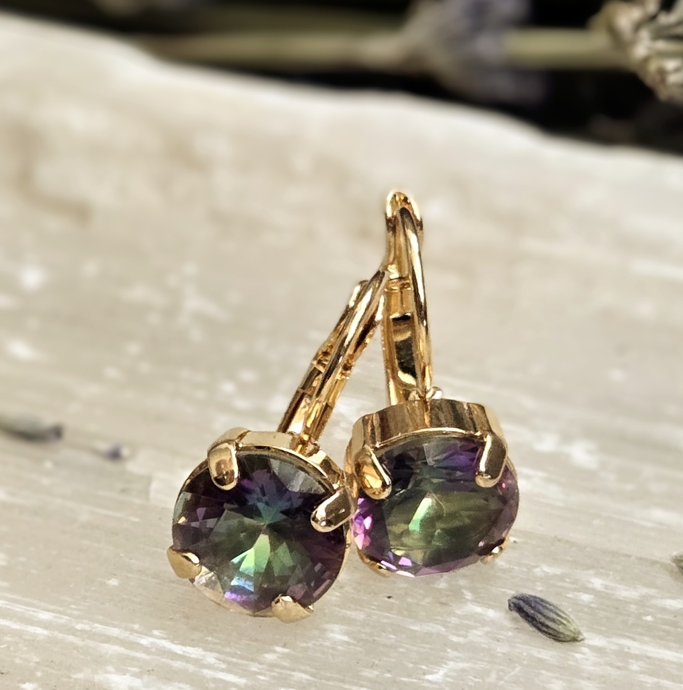 Natural Mystic Quartz Approx 8.6 Carats In 18k Gold Plated Earrings